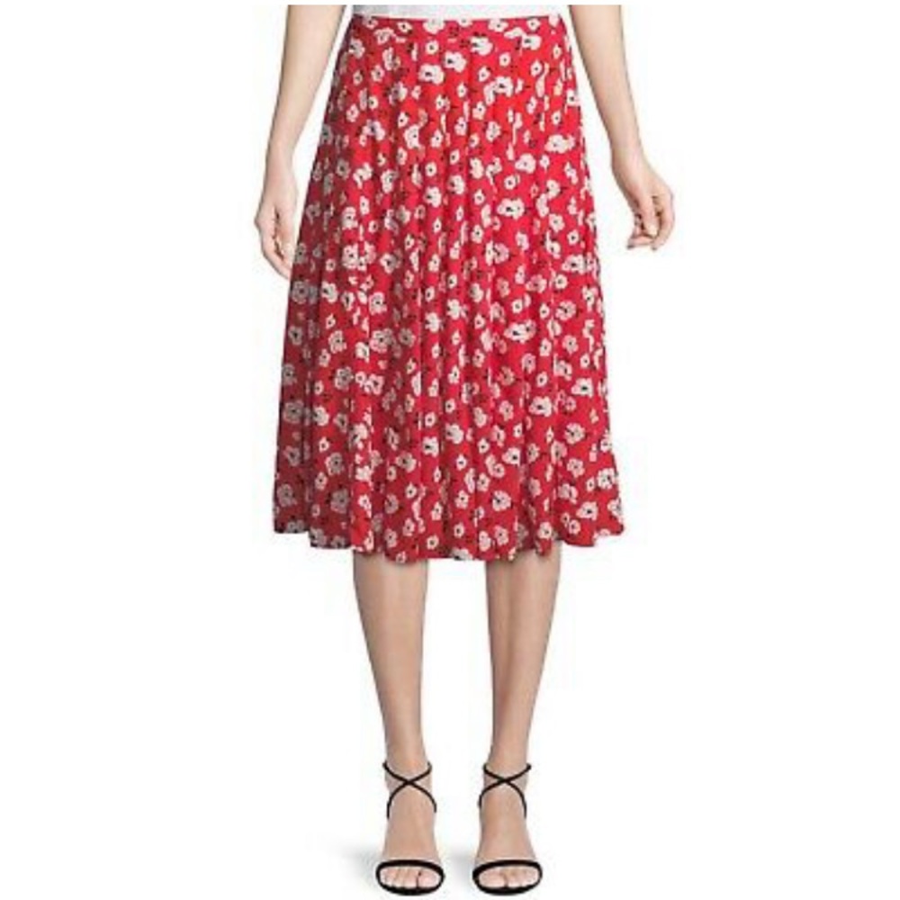 KARL LAGERFELD red floral midi skirt